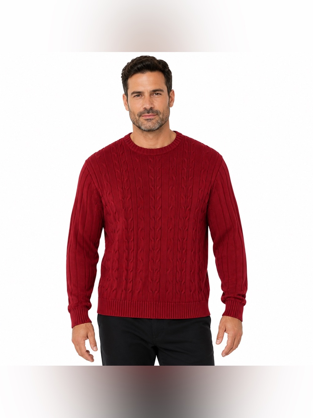 Oscar de la Renta Men’s XL Red Cable Knit Cotton Crewneck Sweater